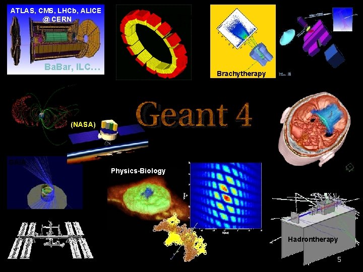 ATLAS, CMS, LHCb, ALICE @ CERN PET Scan (GATE) Ba. Bar, ILC… Brachytherapy Medical