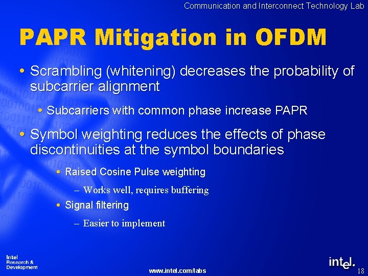 Communication and Interconnect Technology Lab PAPR Mitigation in OFDM Scrambling (whitening) decreases the probability