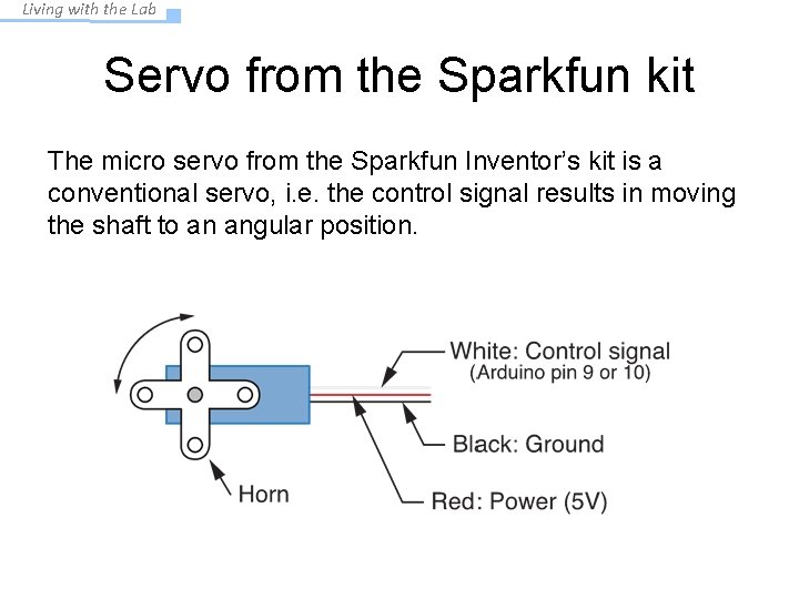 Living with the Lab Servo from the Sparkfun kit The micro servo from the