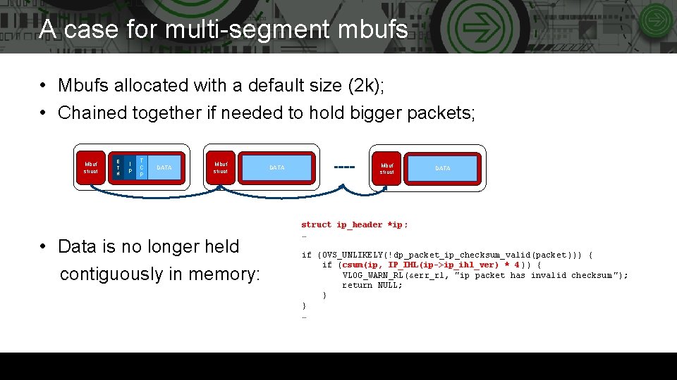 A case for multi-segment mbufs • Mbufs allocated with a default size (2 k);