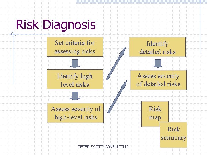 Risk Diagnosis Set criteria for assessing risks Identify detailed risks Identify high level risks