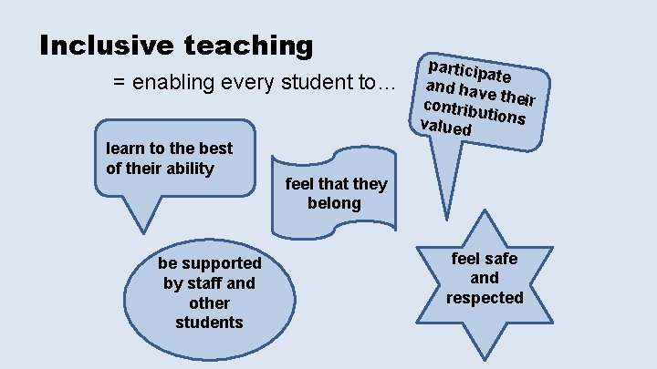Inclusive teaching = enabling every student to… learn to the best of their ability