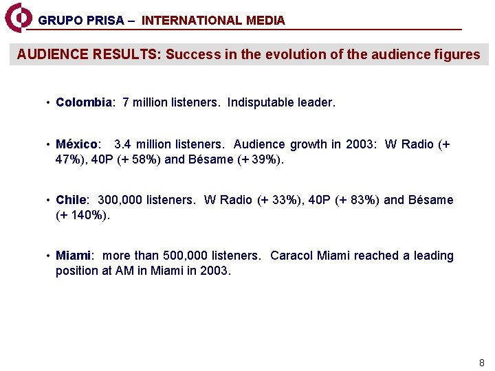 GRUPO PRISA – INTERNATIONAL MEDIA AUDIENCE RESULTS: Success in the evolution of the audience