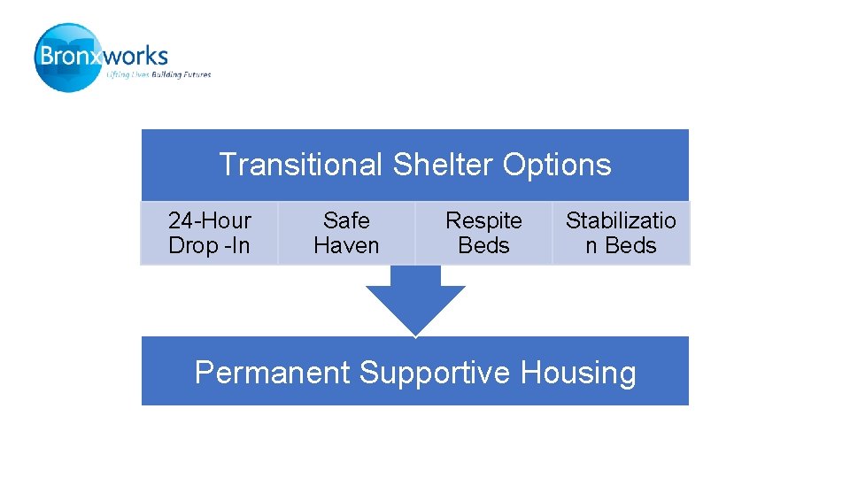 Transitional Shelter Options 24 -Hour Drop -In Safe Haven Respite Beds Stabilizatio n Beds