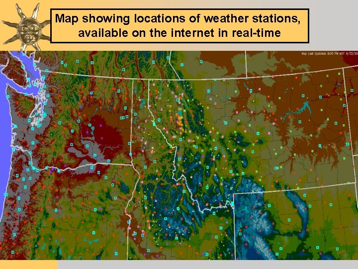 Map showing locations of weather stations, available on the internet in real-time 