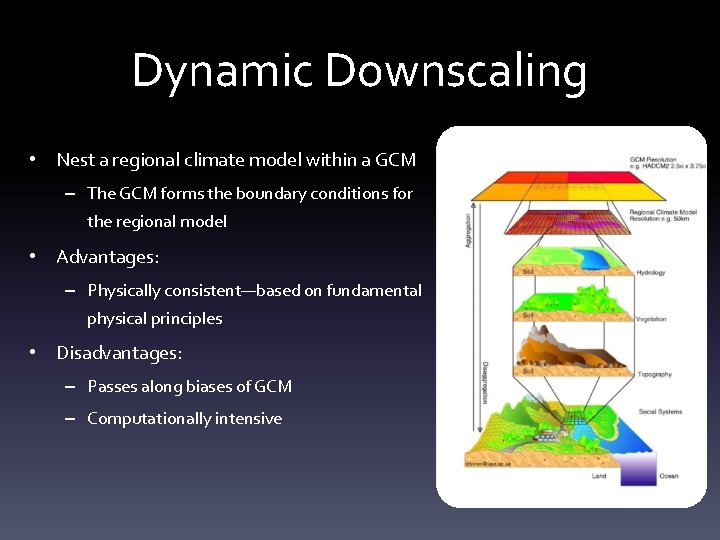 Dynamic Downscaling • Nest a regional climate model within a GCM – The GCM