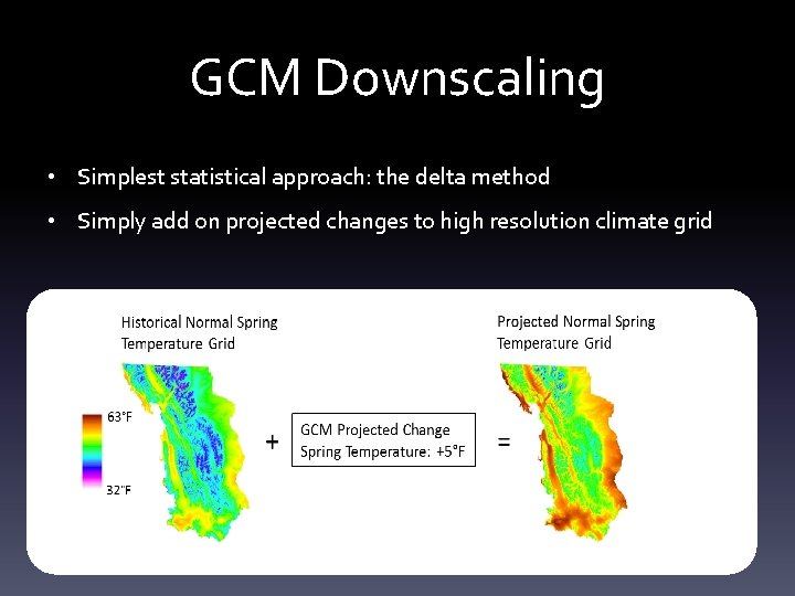 GCM Downscaling • Simplest statistical approach: the delta method • Simply add on projected GCM Downscaling • Simplest statistical approach: the delta method • Simply add on projected