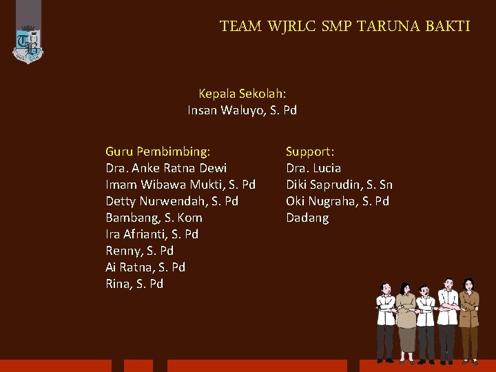 TEAM WJRLC SMP TARUNA BAKTI Kepala Sekolah: Insan Waluyo, S. Pd Guru Pembimbing: Dra.