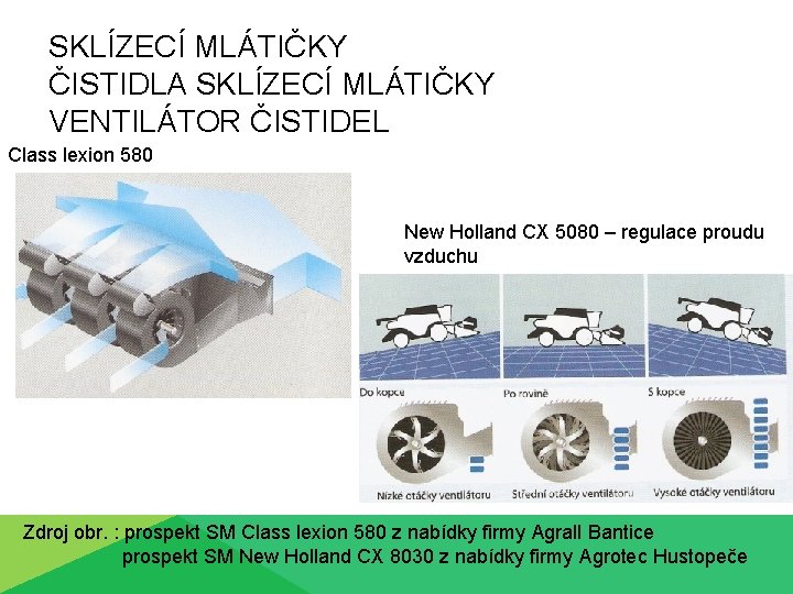 SKLÍZECÍ MLÁTIČKY ČISTIDLA SKLÍZECÍ MLÁTIČKY VENTILÁTOR ČISTIDEL Class lexion 580 New Holland CX 5080