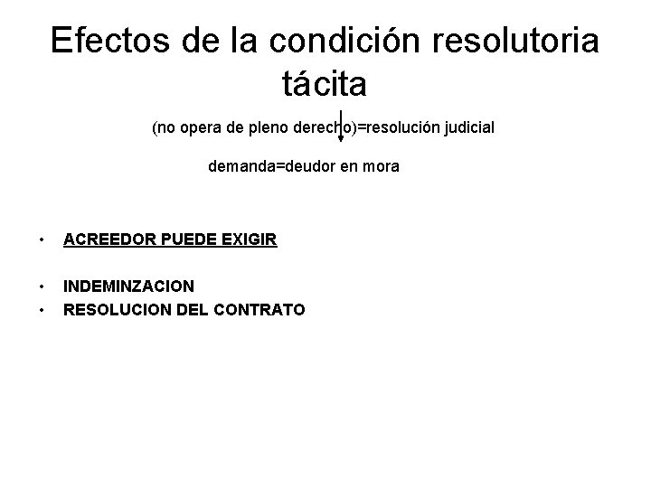Efectos de la condición resolutoria tácita (no opera de pleno derecho)=resolución judicial demanda=deudor en