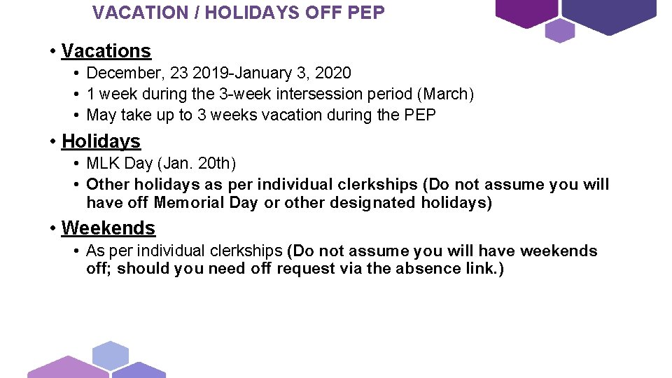 VACATION / HOLIDAYS OFF PEP • Vacations • December, 23 2019 -January 3, 2020