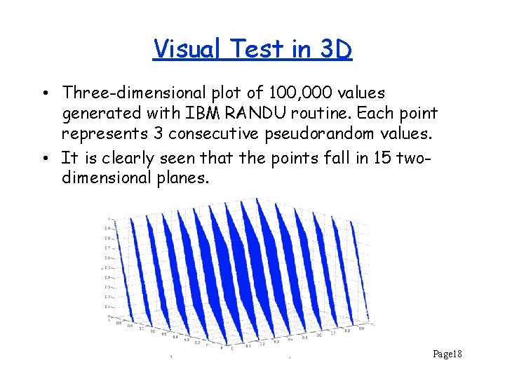 Visual Test in 3 D • Three-dimensional plot of 100, 000 values generated with
