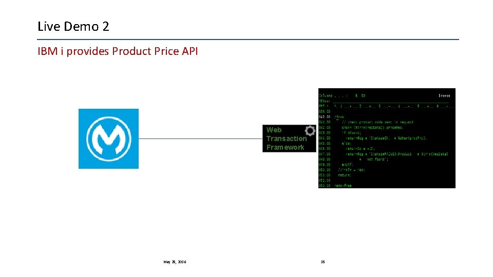 Live Demo 2 IBM i provides Product Price API Web Transaction Framework May 25,