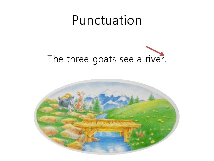 Punctuation The three goats see a river. 