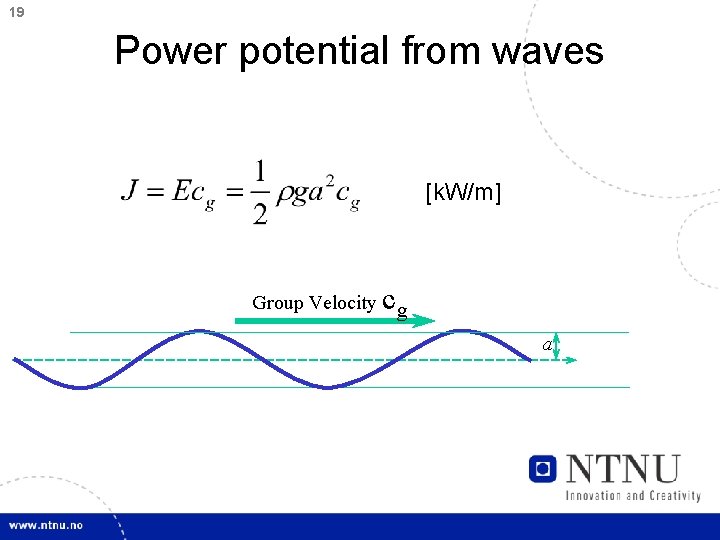 19 Power potential from waves [k. W/m] c Group Velocity g a 