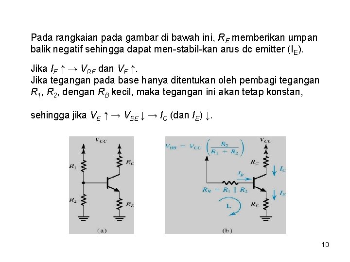 Pada rangkaian pada gambar di bawah ini, RE memberikan umpan balik negatif sehingga dapat