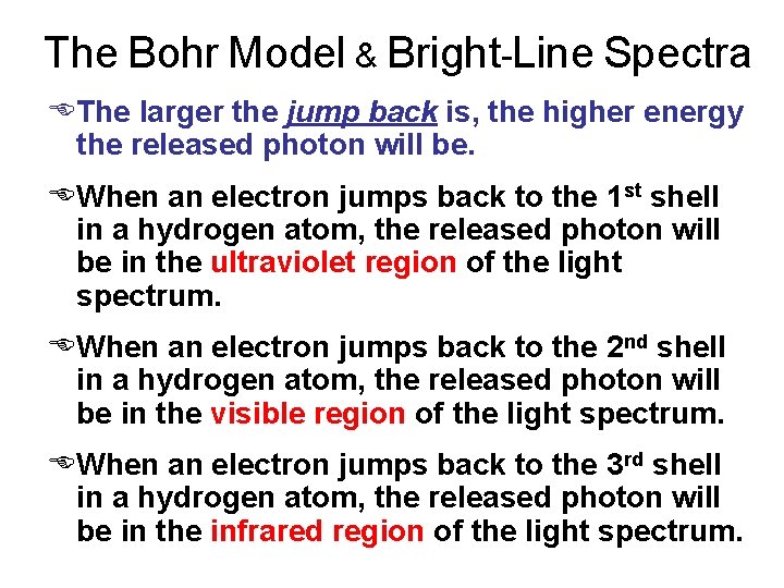 The Bohr Model & Bright-Line Spectra EThe larger the jump back is, the higher