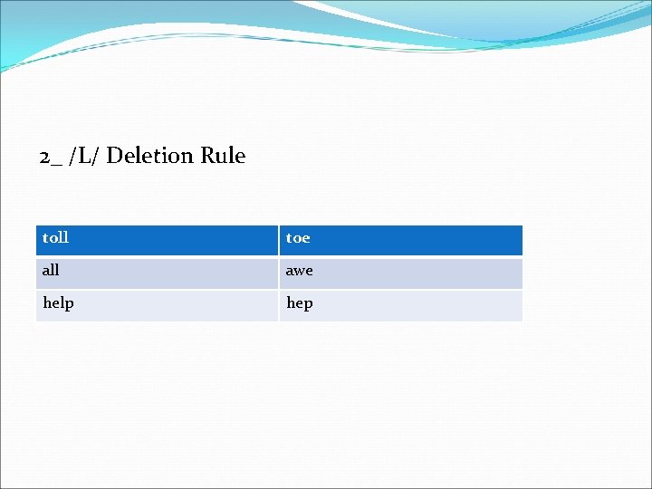 2_ /L/ Deletion Rule toll toe all awe help hep 