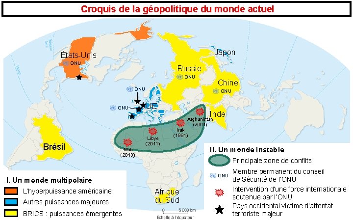 Croquis de la géopolitique du monde actuel Japon États-Unis ONU Russie ONU Chine ONU