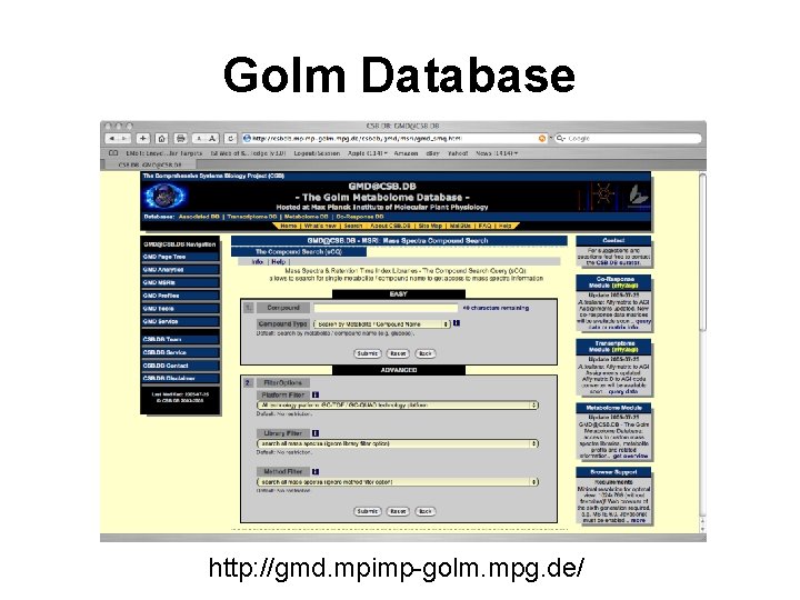 Golm Database http: //gmd. mpimp-golm. mpg. de/ 