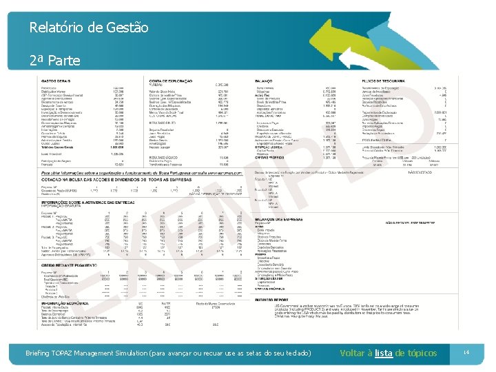 Relatório de Gestão 2ª Parte Briefing TOPAZ Management Simulation (para avançar ou recuar use