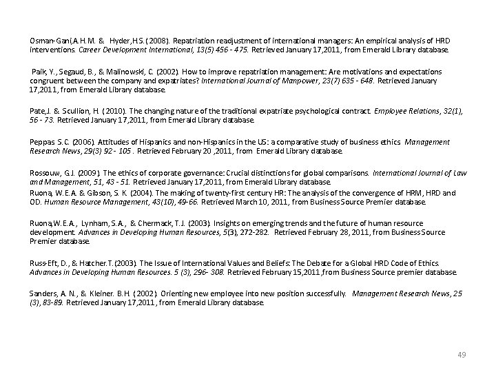 Osman-Gani, A. H. M. & Hyder, H. S. ( 2008). Repatriation readjustment of international