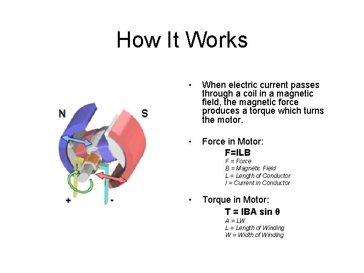 How It Works • When electric current passes through a coil in a magnetic