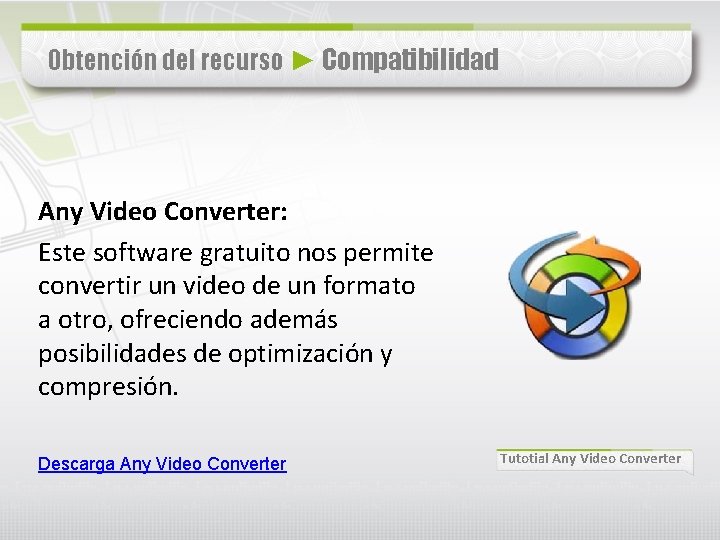 Obtención del recurso ► Compatibilidad Any Video Converter: Este software gratuito nos permite convertir
