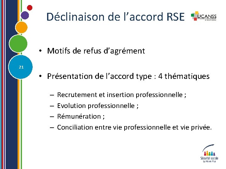 Déclinaison de l’accord RSE • Motifs de refus d’agrément 21 • Présentation de l’accord