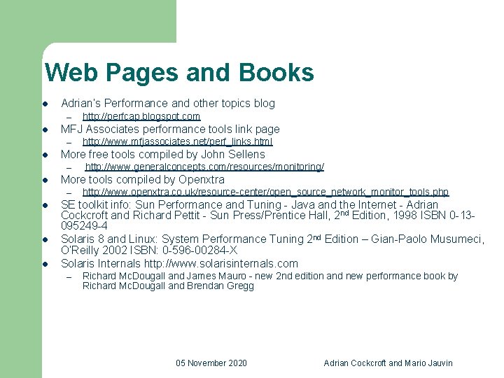 Web Pages and Books l Adrian’s Performance and other topics blog – l MFJ