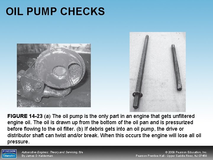 OIL PUMP CHECKS FIGURE 14 -23 (a) The oil pump is the only part