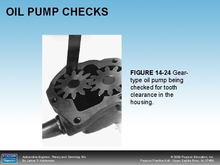 OIL PUMP CHECKS FIGURE 14 -24 Geartype oil pump being checked for tooth clearance