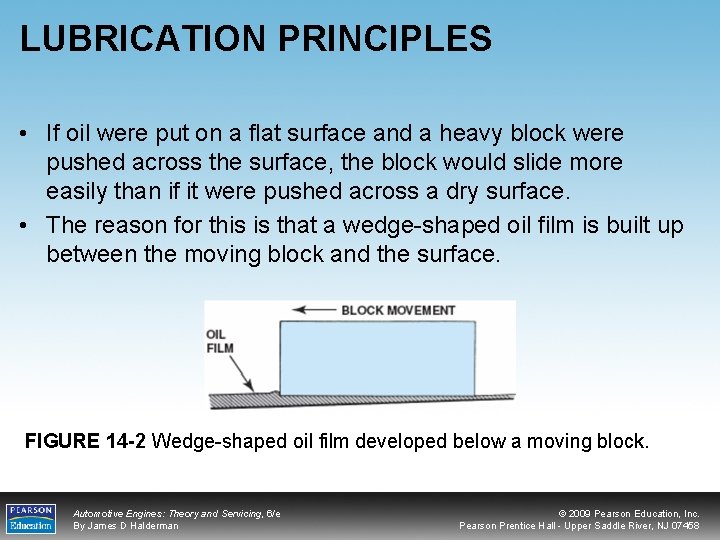 LUBRICATION PRINCIPLES • If oil were put on a flat surface and a heavy