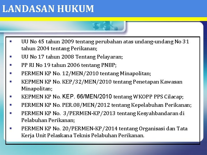 LANDASAN HUKUM § § § § § UU No 45 tahun 2009 tentang perubahan
