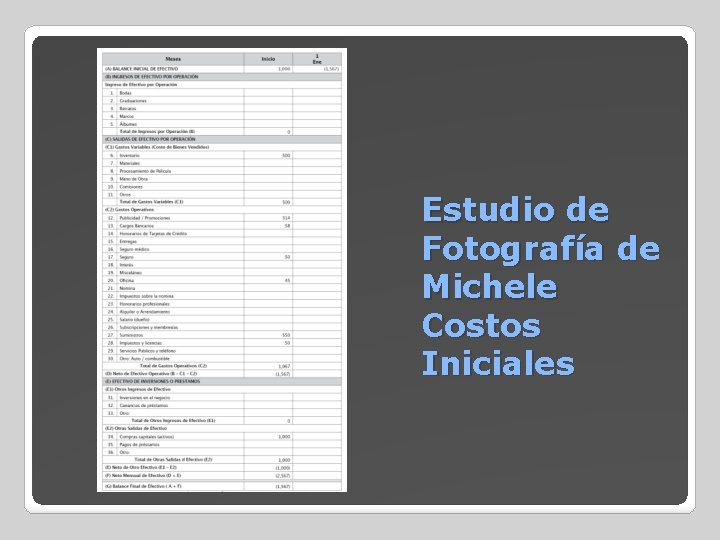 Estudio de Fotografía de Michele Costos Iniciales 