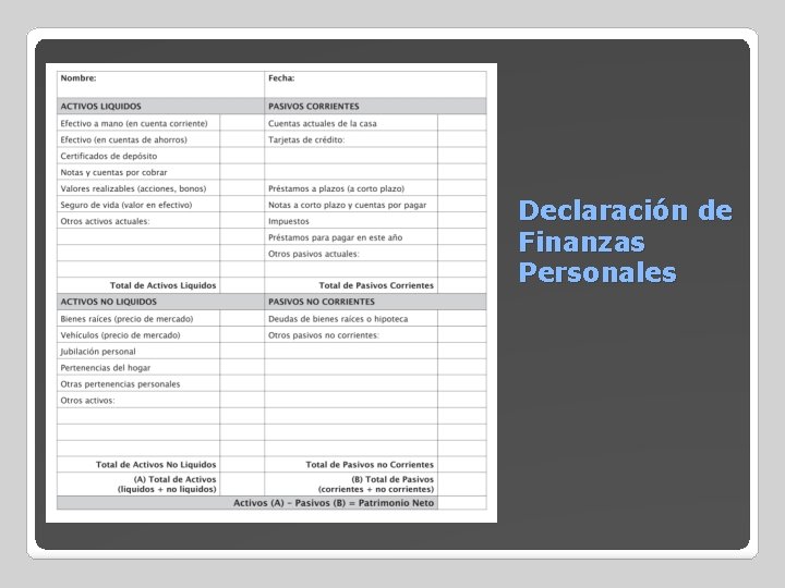 Declaración de Finanzas Personales 