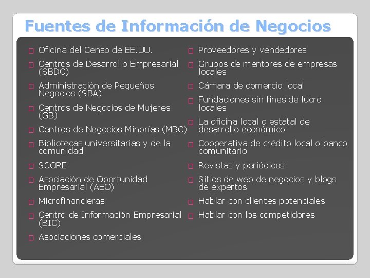 Fuentes de Información de Negocios � Oficina del Censo de EE. UU. � Proveedores