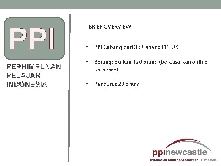 PPI PERHIMPUNAN PELAJAR INDONESIA BRIEF OVERVIEW • PPI Cabang dari 33 Cabang PPI UK