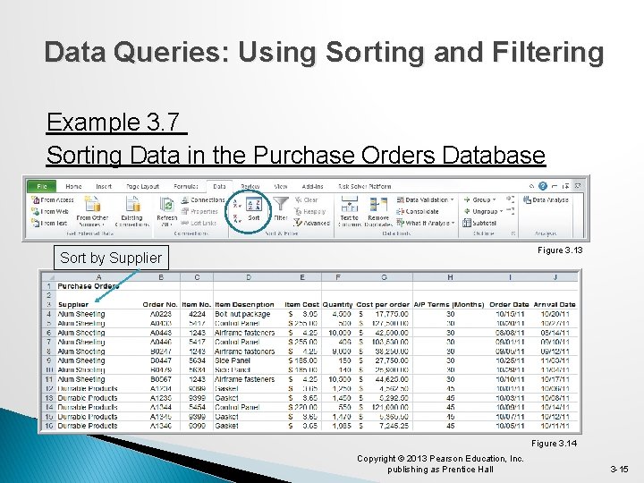Data Queries: Using Sorting and Filtering Example 3. 7 Sorting Data in the Purchase