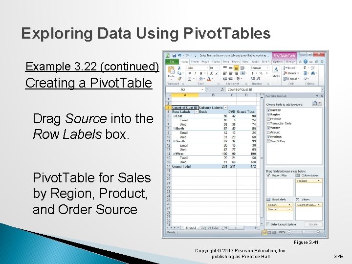 Exploring Data Using Pivot. Tables Example 3. 22 (continued) Creating a Pivot. Table Drag