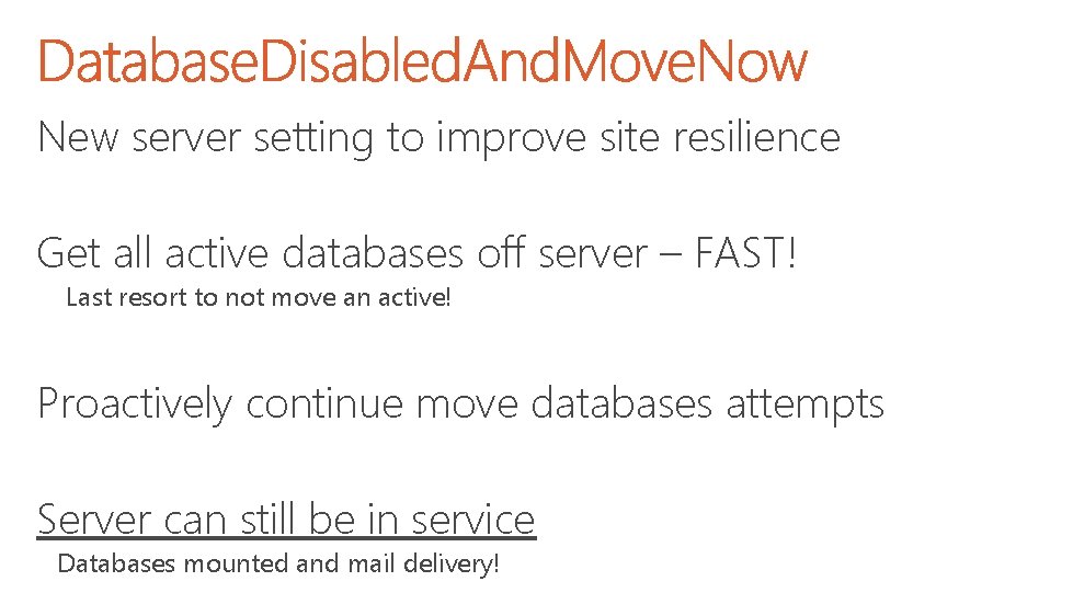 New server setting to improve site resilience Get all active databases off server –