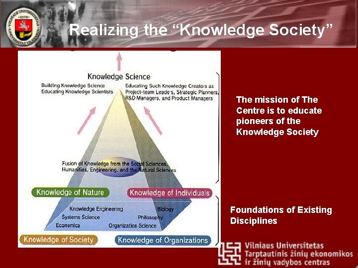 Realizing the “Knowledge Society” The mission of The Centre is to educate pioneers of