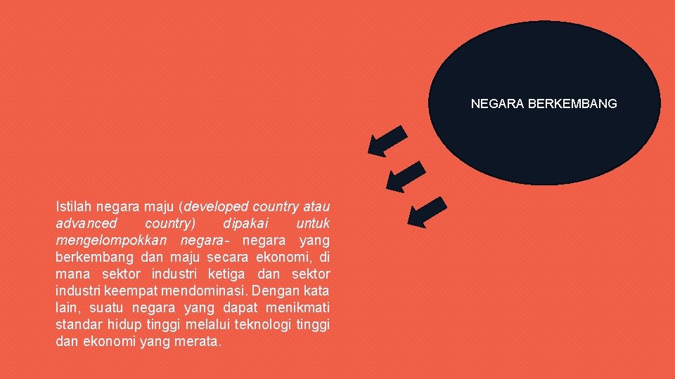 NEGARA BERKEMBANG Istilah negara maju (developed country atau advanced country) dipakai untuk mengelompokkan negara-