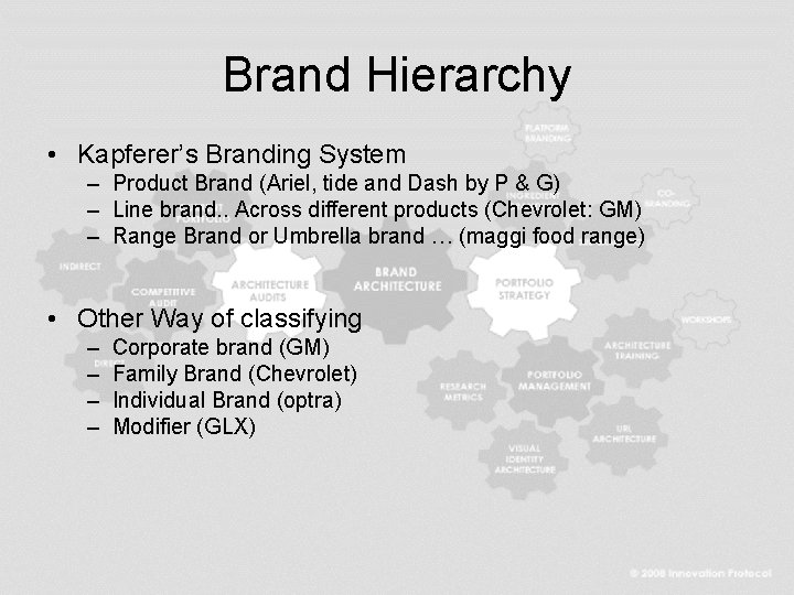 Brand Hierarchy • Kapferer’s Branding System – Product Brand (Ariel, tide and Dash by