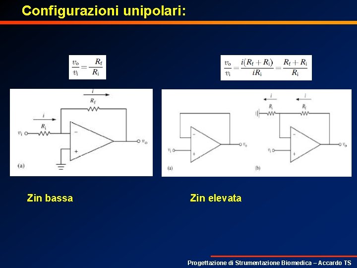 Configurazioni unipolari: Zin bassa Zin elevata Progettazione di Strumentazione Biomedica – Accardo TS 