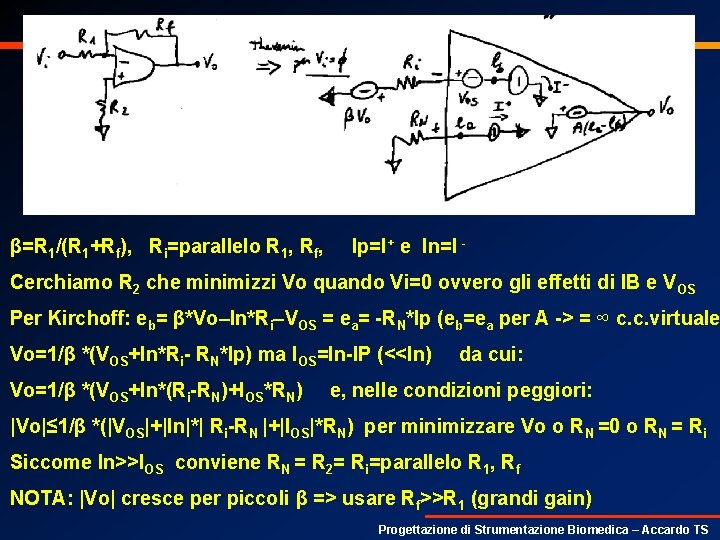 β=R 1/(R 1+Rf), Ri=parallelo R 1, Rf, Ip=I+ e In=I - Cerchiamo R 2