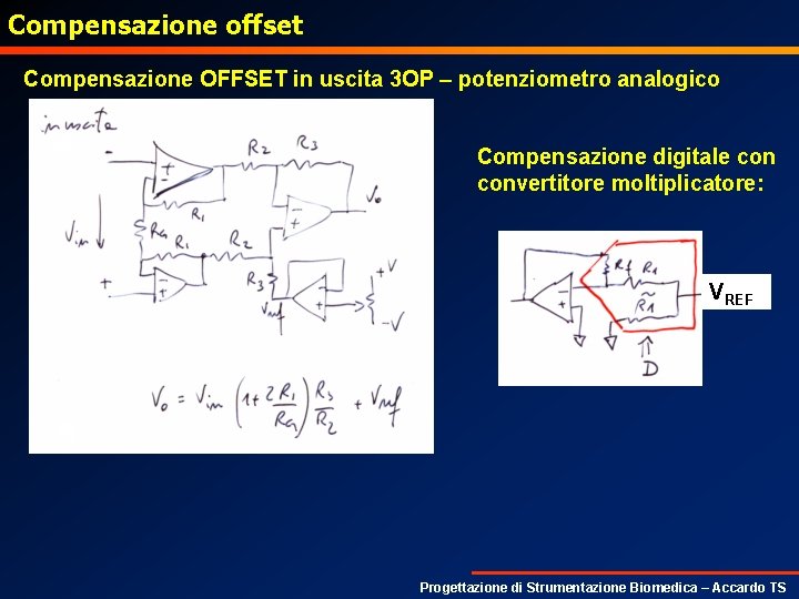 Compensazione offset Compensazione OFFSET in uscita 3 OP – potenziometro analogico Compensazione digitale convertitore