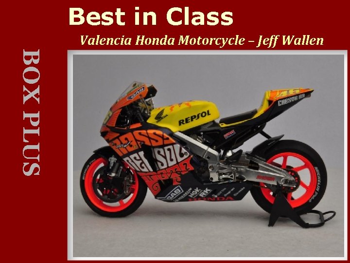 Best in Class Valencia Honda Motorcycle – Jeff Wallen BOX PLUS 