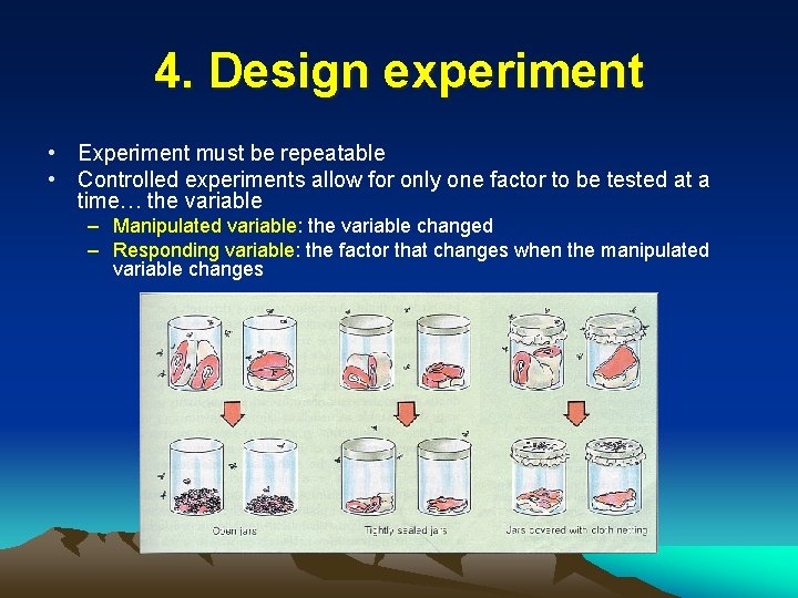 4. Design experiment • Experiment must be repeatable • Controlled experiments allow for only