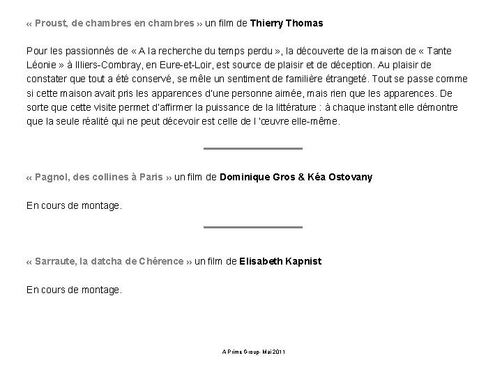  « Proust, de chambres en chambres » un film de Thierry Thomas Pour